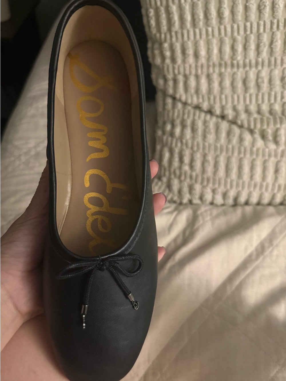 Sam Edelman Black Leather Ballet Flat with Bow Detail-